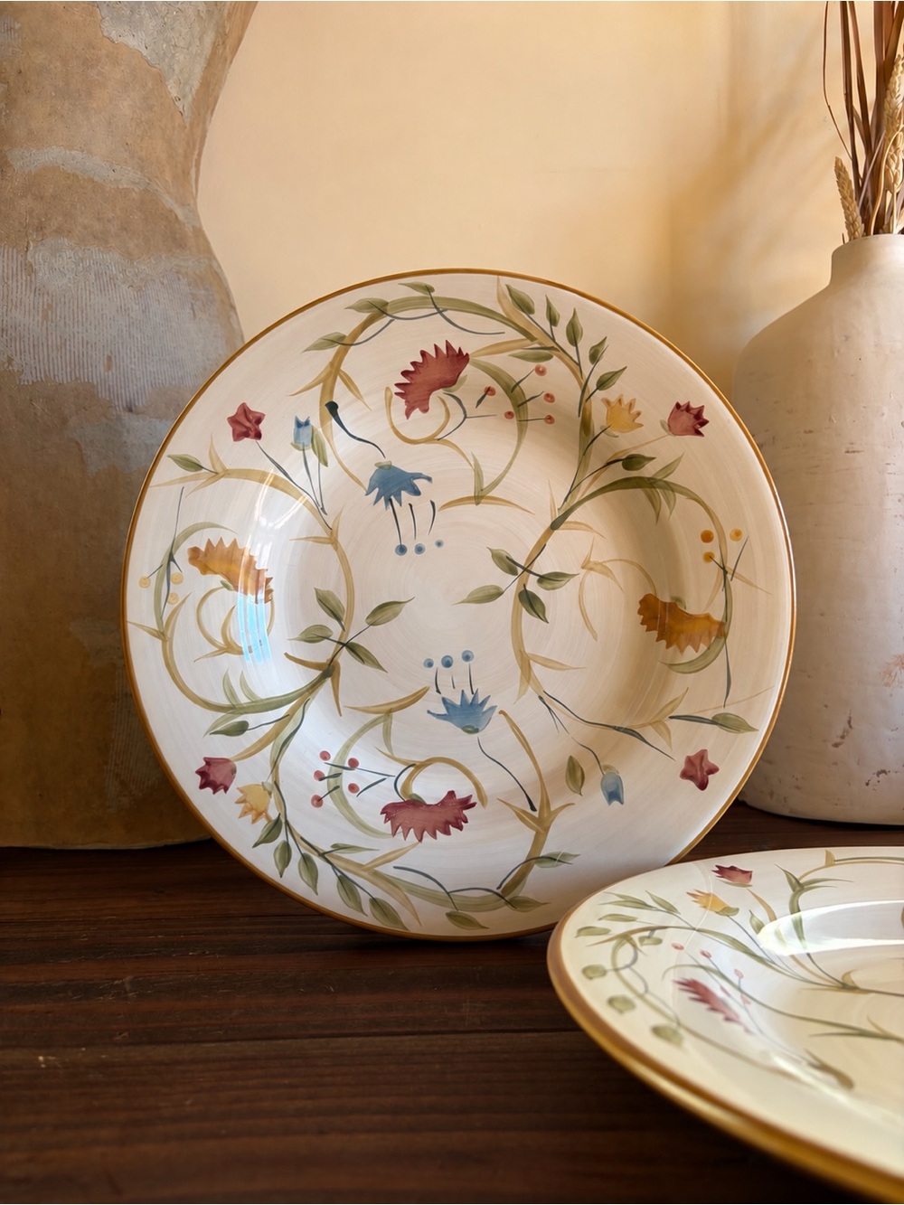 Floral Botanical Stoneware Dinner Plates 11.5” Set of 2